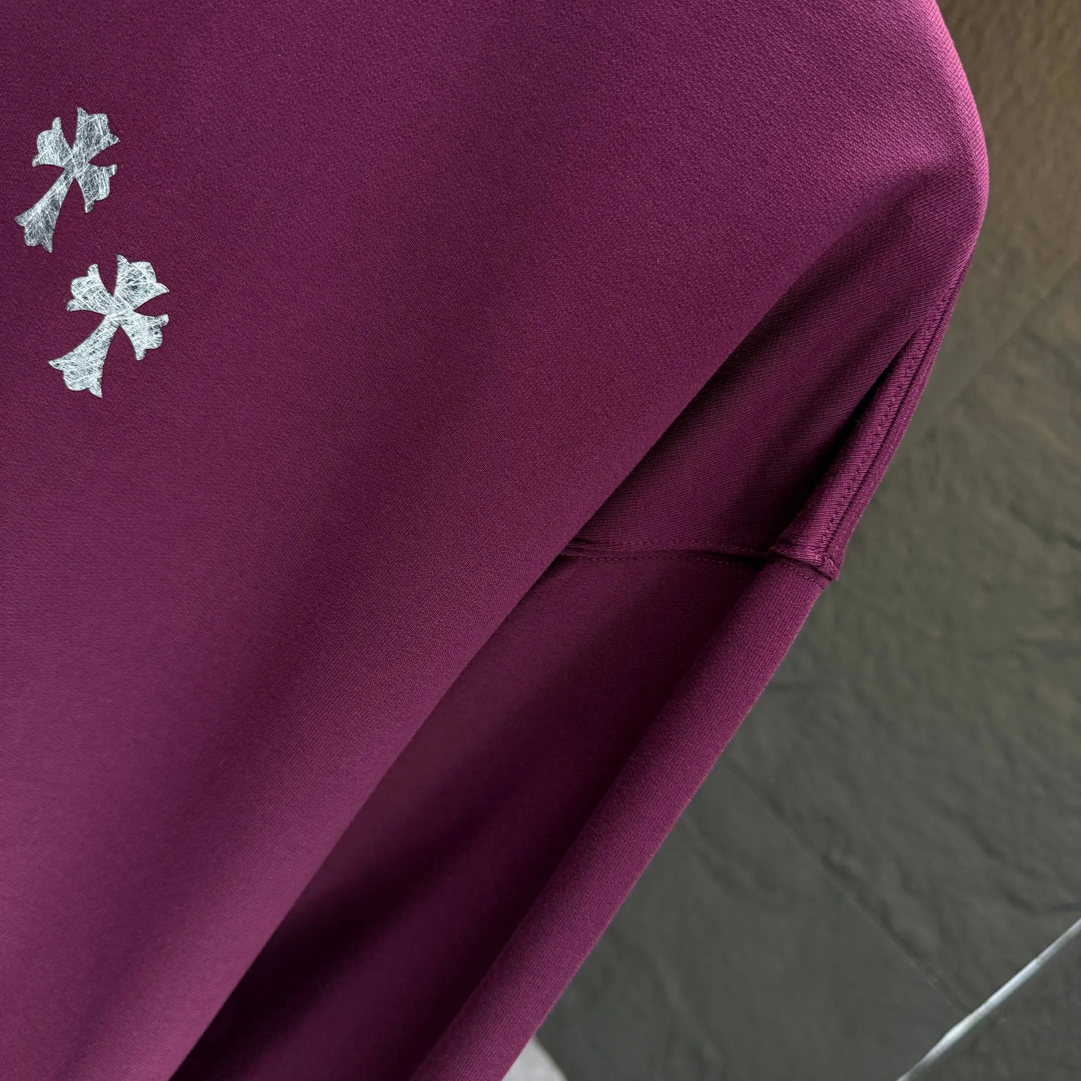 🅿️250 CH* Croixin* 2025 autumn and winter new round neck sweatshirt 400g terry cotton Sanskrit horseshoe logo flocking➕silver wire Color: Black White Gray Purple Size: S M L XL XXL